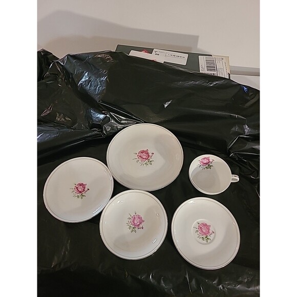 5pc Imperial Rose Fine Bone China Japan #6702  Cup, Saucer, Fruit Bowl, Bread & - Picture 2 of 12